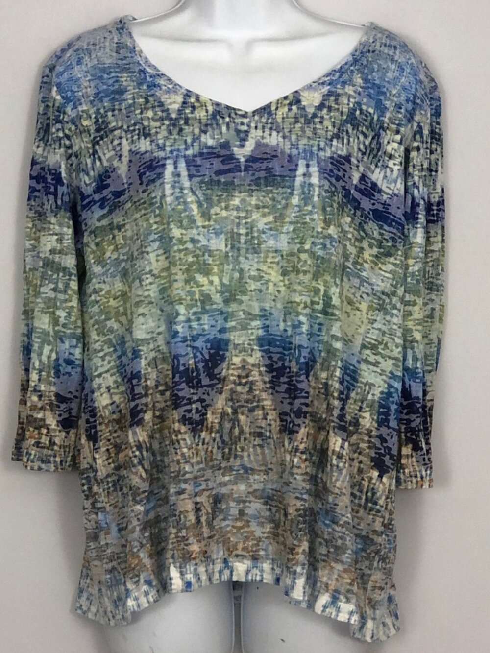 Orvis Top Womens XL V-Neck Sheer Multicolor Tie-Dye Style 3/4 Sleeve Fishing